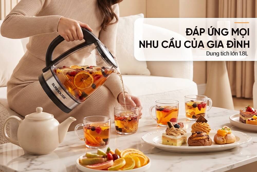 Ấm siêu tốc thủy tinh inox 2 lớp 1.8L SUNHOUSE SHD1331 