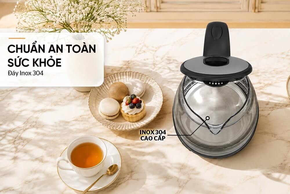 Ấm siêu tốc thủy tinh inox 2 lớp 1.8L SUNHOUSE SHD1331 chuẩn an toàn sức khỏe