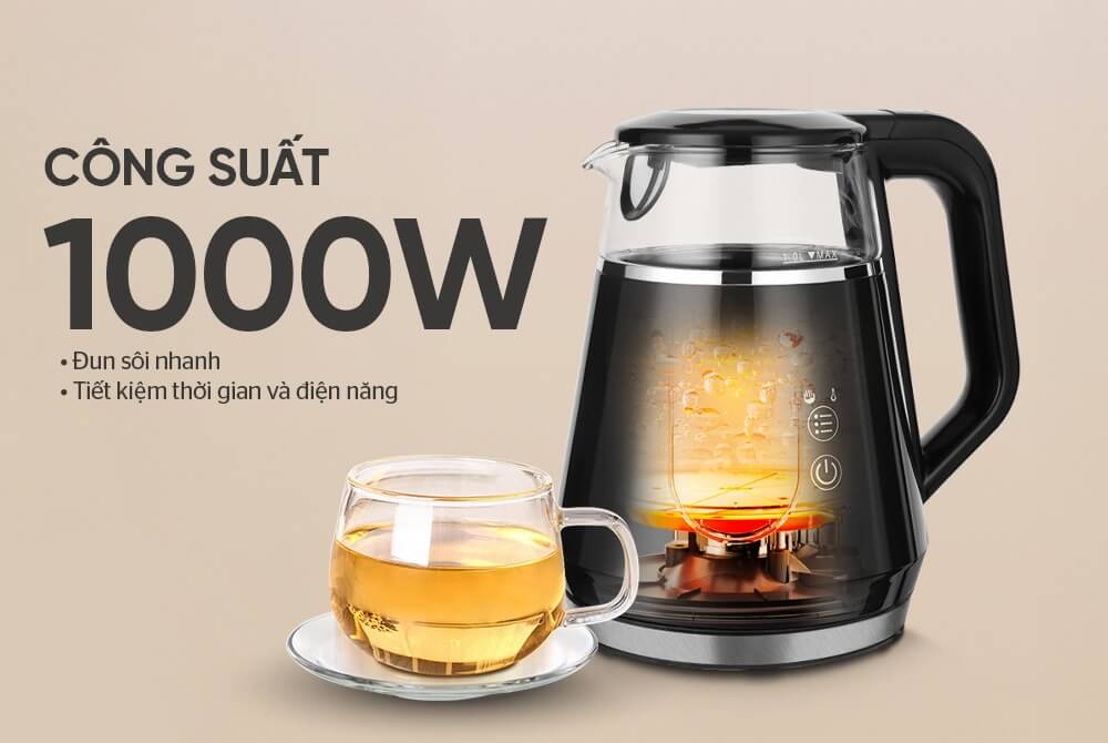 Ấm siêu tốc thủy tinh 1L Sunhouse Mama SHD1332 công suất 1000w