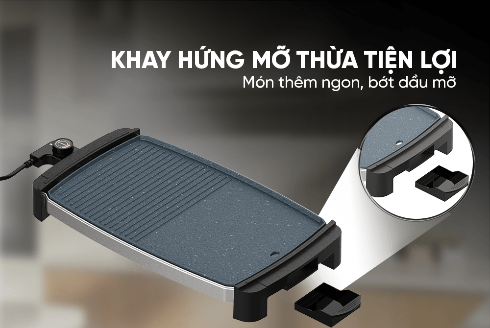 Bếp nướng điện sunhouse shd4612 8 Bếp Nướng Điện Sunhouse SHD4612 khay hứng mỡ thừa tiện lợi