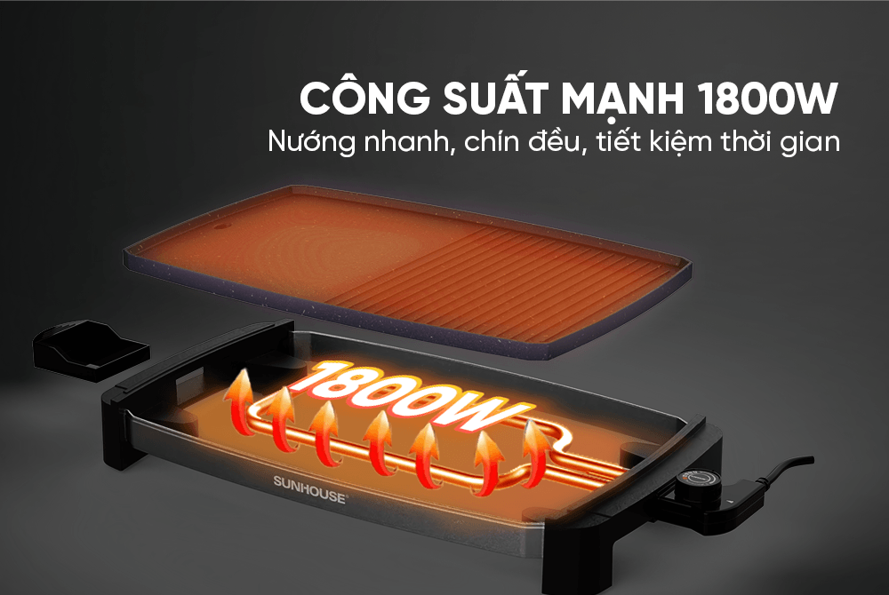 Bếp nướng điện sunhouse shd4612 6 Bếp Nướng Điện Sunhouse SHD4612 công suất mạnh 1800w