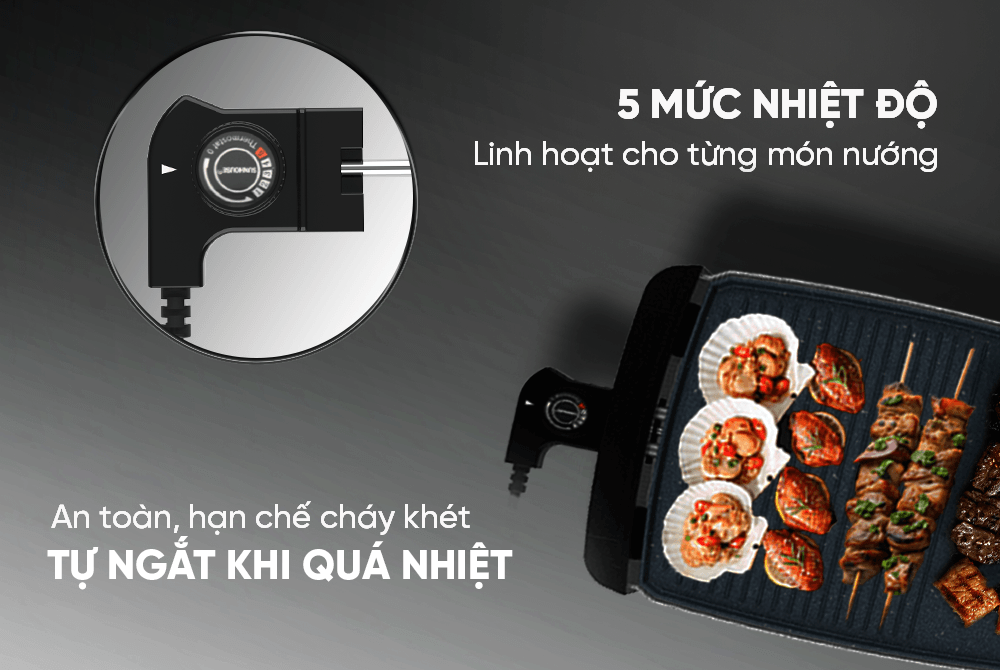 Bếp nướng điện sunhouse shd4612 9 Bếp Nướng Điện Sunhouse SHD4612 5 mức nhiệt độ, tự ngắt khi quá nhiệt