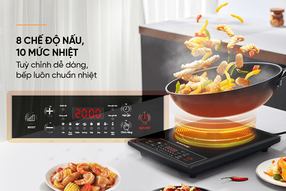Bếp từ đơn sunhouse shd6154 8 Bếp từ đơn Sunhouse SHD6154 8 chế độ nấu, 10 mức nhiệt