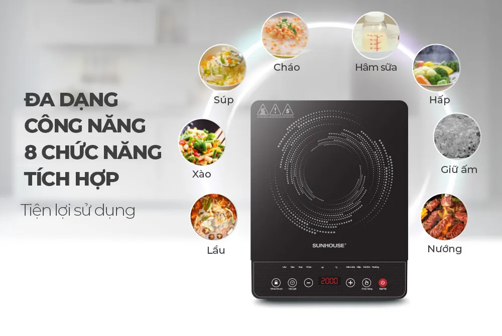 Bếp từ đơn sunhouse shd6161 7 Bếp từ đơn SUNHOUSE SHD6161đa dạng công năng 8 chức năng tích hợp
