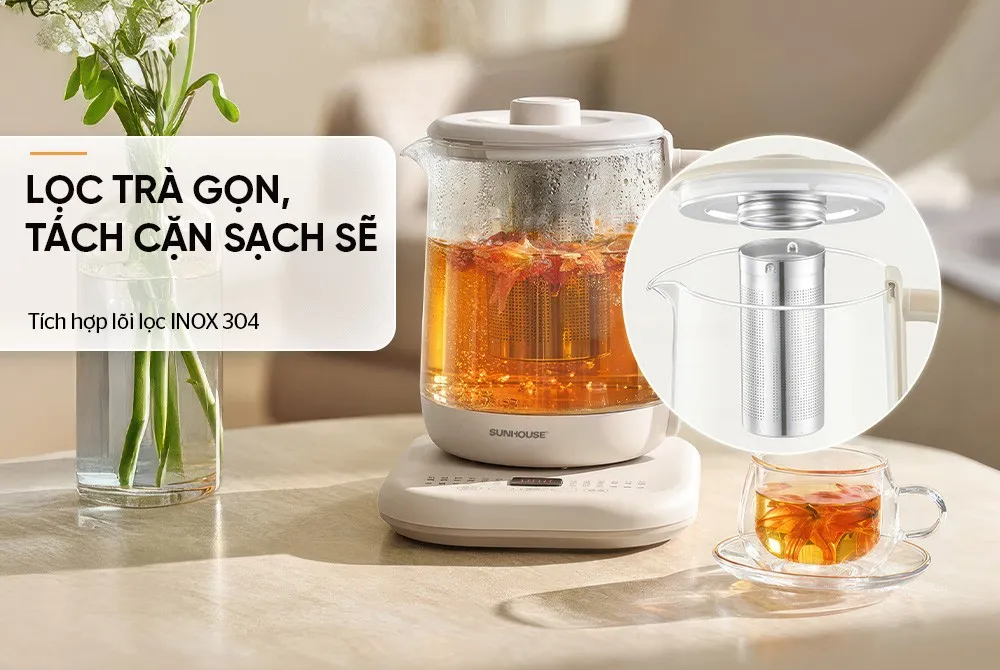 Bình đun đa năng 1.8L Sunhouse SHD1335 12 lọc trà gọn, tách cặn sạch sẽ