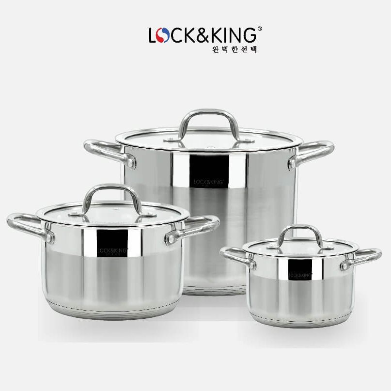 Đồ gia dụng và thiết bị nhà bếp sunhouse giá tốt 114 Bộ Nồi Inox 5 Đáy Cao Cấp Lock&King LK-3386