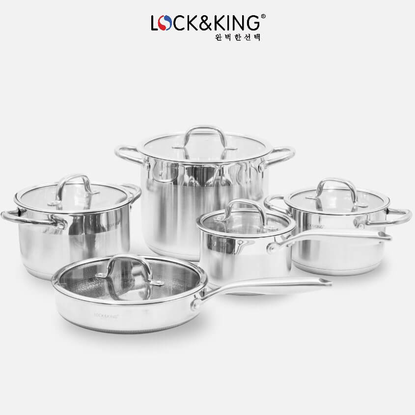 Đồ gia dụng và thiết bị nhà bếp sunhouse giá tốt 113 Bộ Nồi Inox 5 Đáy Cao Cấp Lock&King LK-3568
