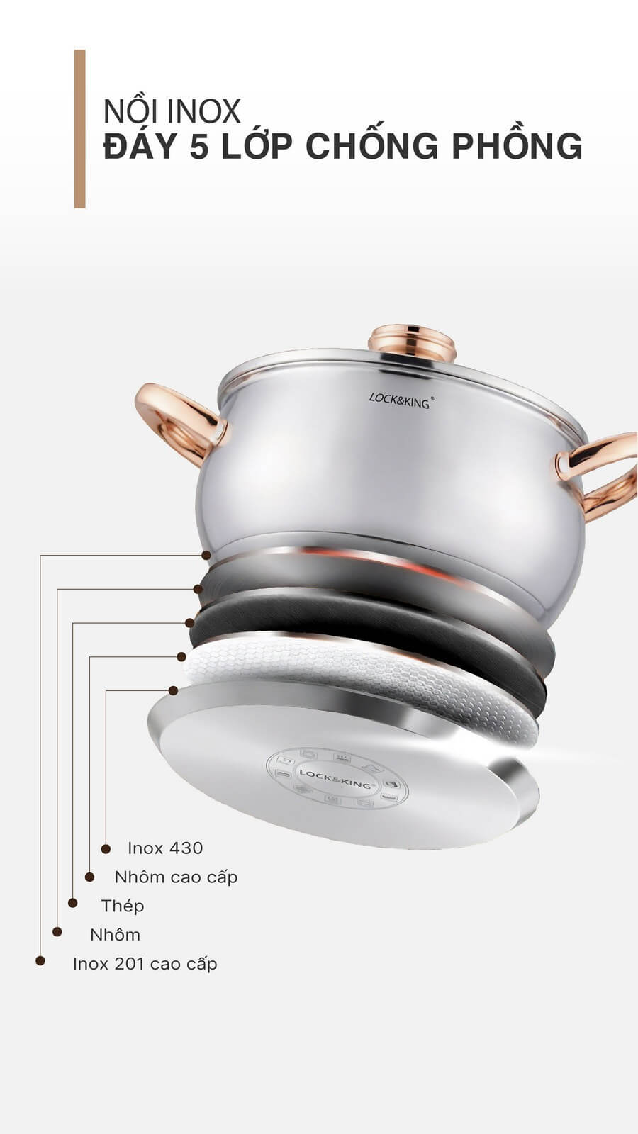 Nồi Inox 5 Đáy Cao Cấp Lock&King LK-3018