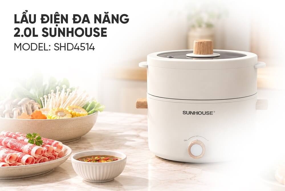 Lẩu điện mini đa năng 2. 0l sunhouse shd4514 5 Lẩu điện mini đa năng 2.0L Sunhouse SHD4514
