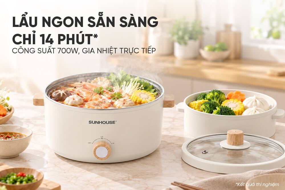 Lẩu điện mini đa năng 2. 0l sunhouse shd4514 9 Lẩu điện mini đa năng 2.0L Sunhouse SHD4514 công suất 700w