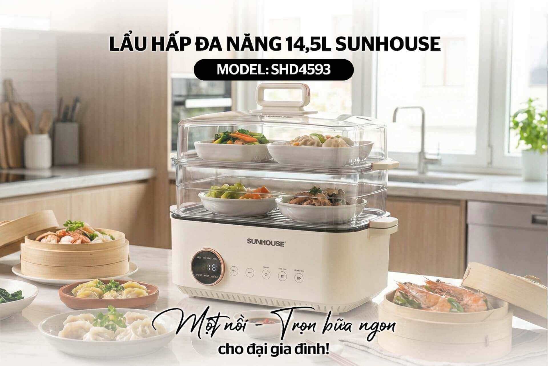 Lẩu hấp đa năng 14. 5l sunhouse shd4593 6 Lẩu hấp đa năng 14.5L Sunhouse SHD4593