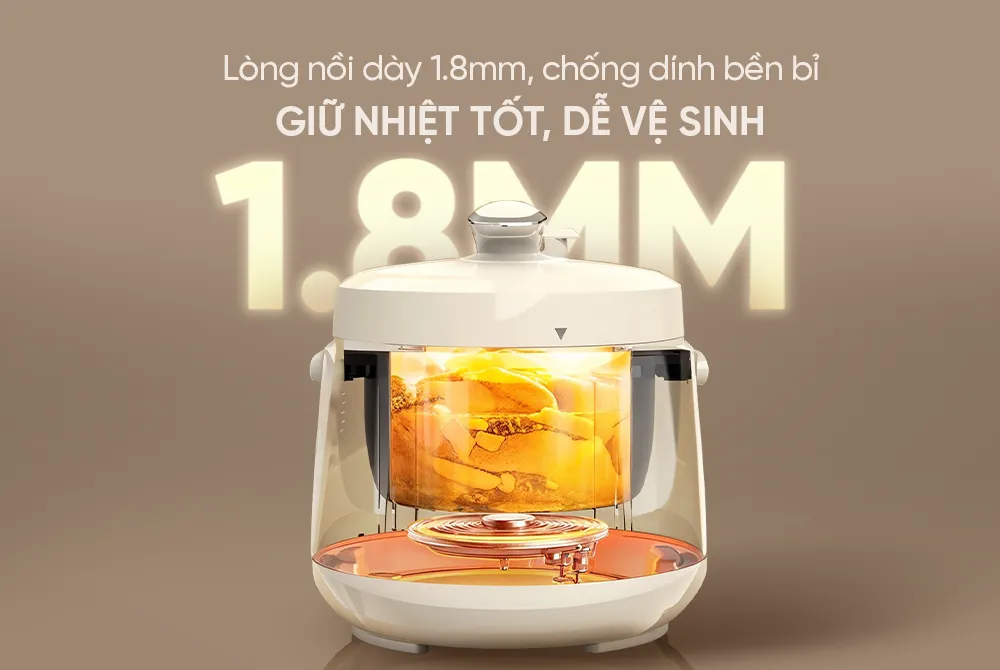 Nồi áp suất điện đa năng 2. 5l sunhouse shd1520 7 Nồi áp suất SUNHOUSE SHD1520 với lòng nồi dày, chống dính bền bỉ, giữ nhiệt, dễ vệ sinh