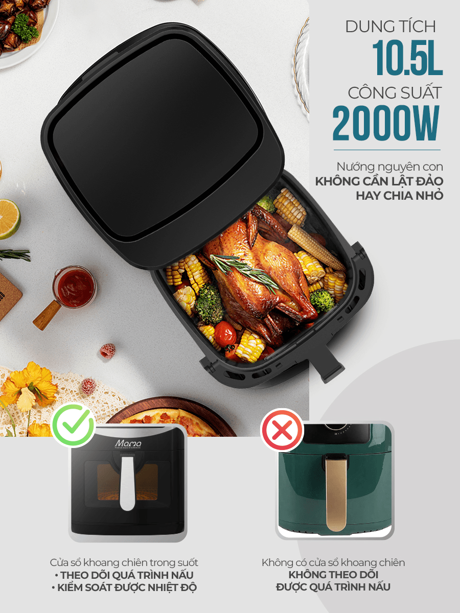 Nồi chiên không dầu 10.5L SUNHOUSE Mama SHD4093 công suất 2000w