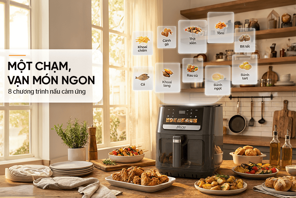 Nồi Chiên Không Dầu 10L Sunhouse Mama SHD4096 bảng điều khiển cảm ứng