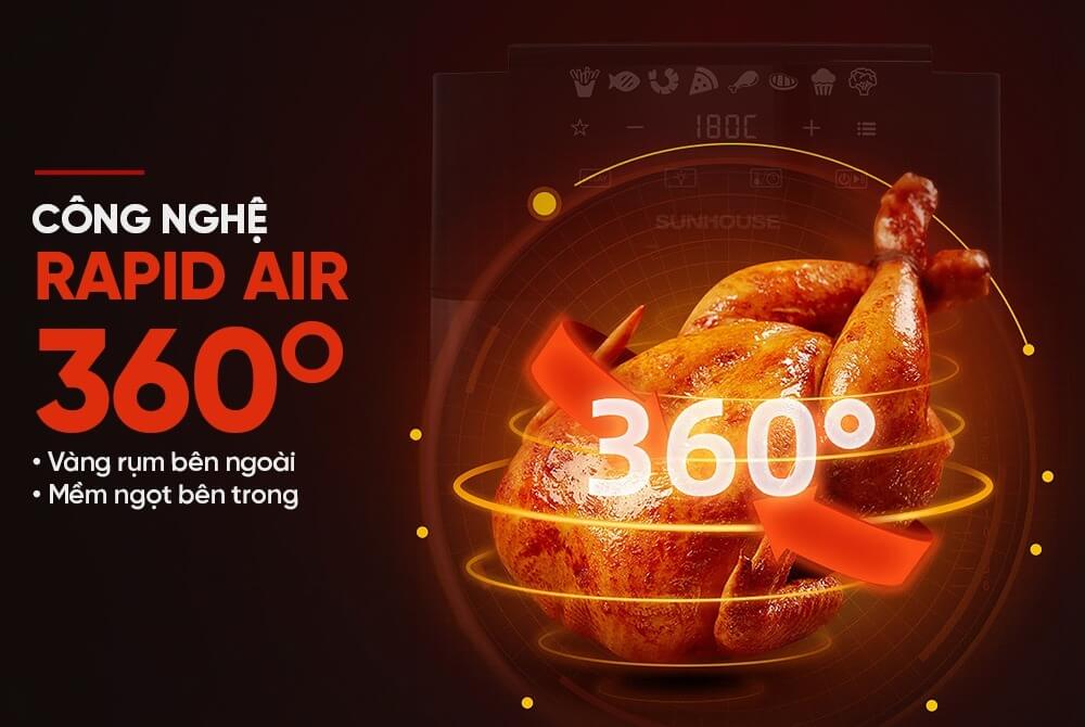 Nồi chiên không dầu 6.5L SUNHOUSE SHD4084 công nghệ Rapid Air 360 độ