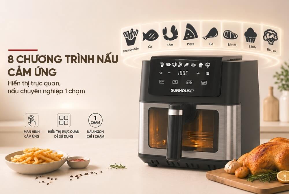 Nồi chiên không dầu 6.5L SUNHOUSE SHD4084 bảng điều khiển cảm ứng