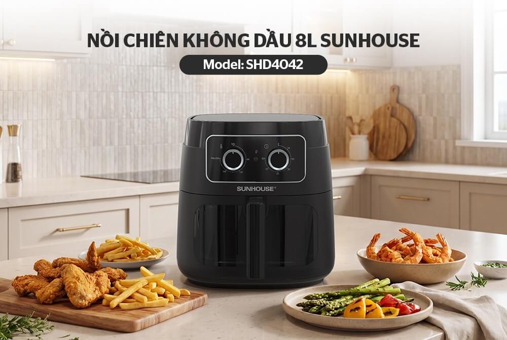 Nồi chiên không dầu 8l sunhouse shd4042 6 Nồi chiên không dầu 8L SUNHOUSE SHD4042