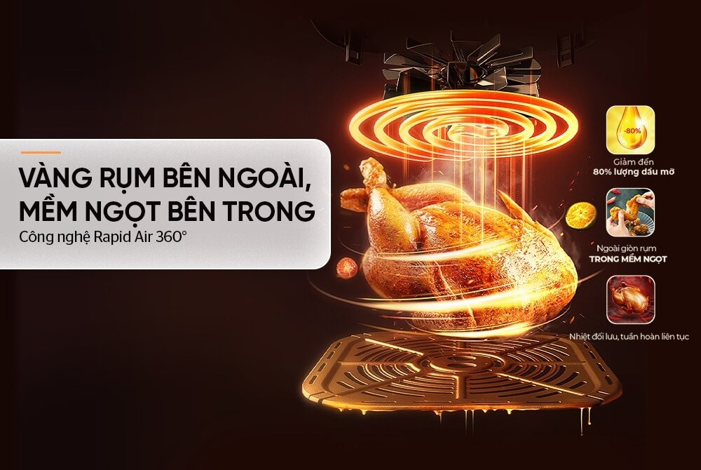 Nồi chiên không dầu 8l sunhouse shd4042 7 Nồi chiên không dầu 8L SUNHOUSE SHD4042 Công nghệ Rapid Air 360°