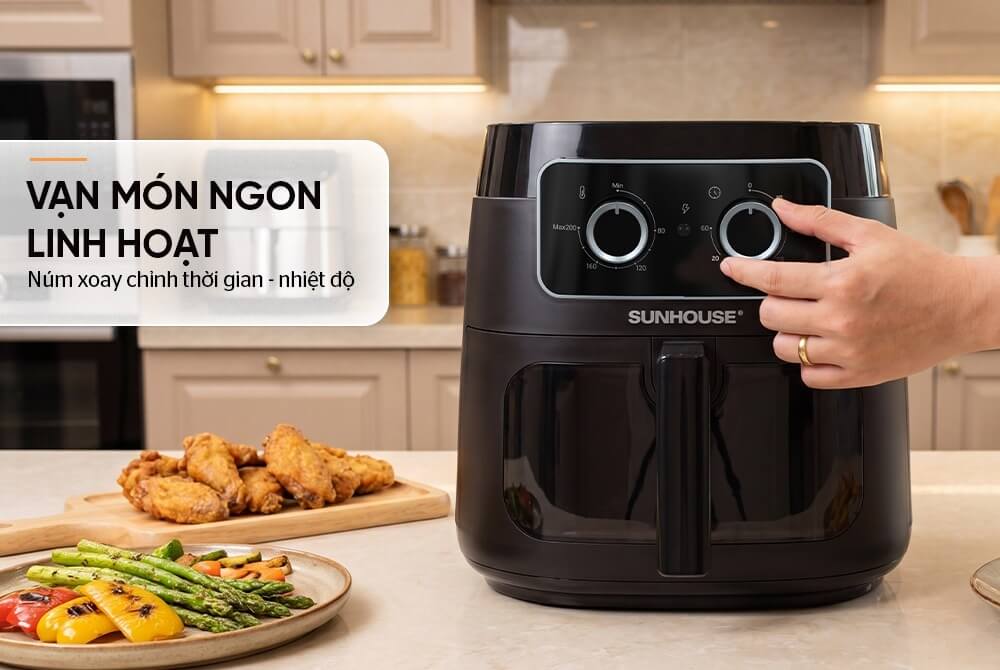 Nồi chiên không dầu 8l sunhouse shd4042 9 Nồi chiên không dầu 8L SUNHOUSE SHD4042 Núm xoay cơ học