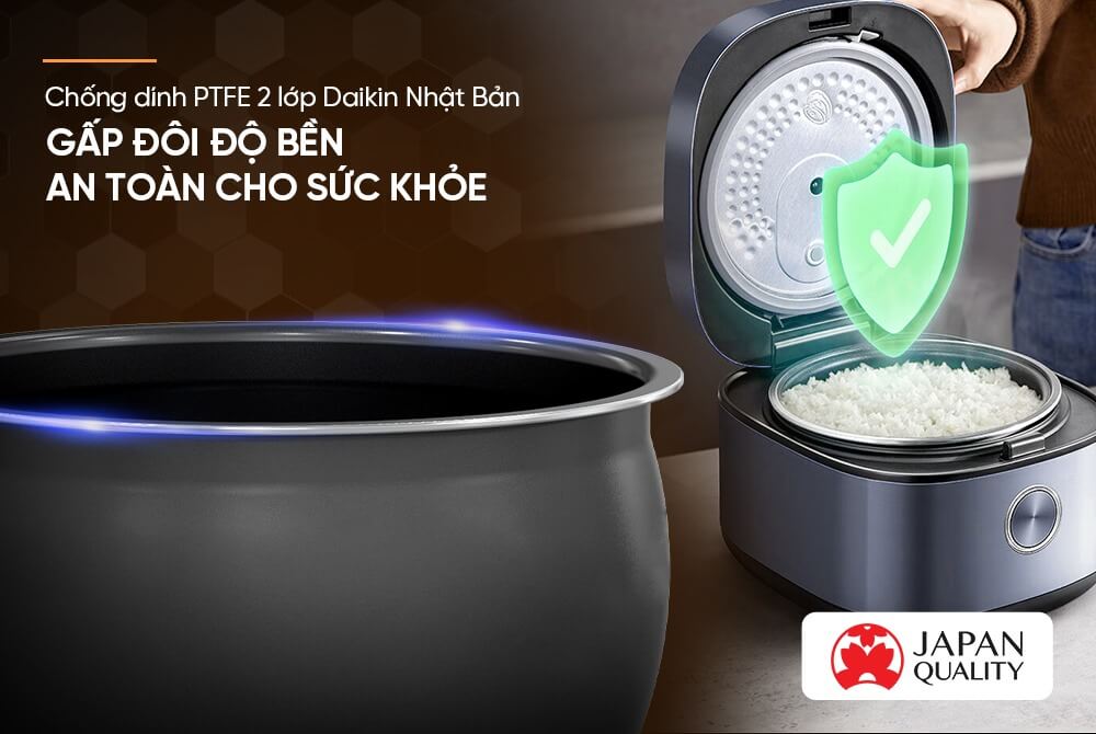 Nồi cơm điện tử 1.8L Sunhouse SHD8916 lòng nồi giả niêu, phủ chống dính DAIKIN 2 lớp