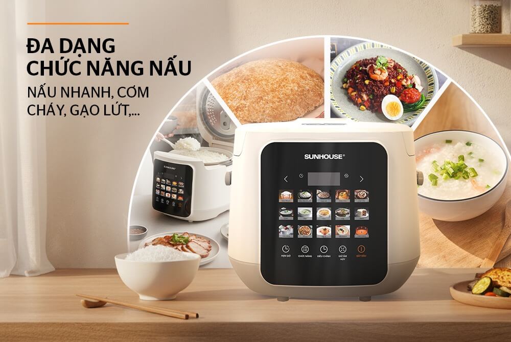 Nồi cơm điện tử 1.8L Sunhouse SHD8925 đa dạng chức năng nấu