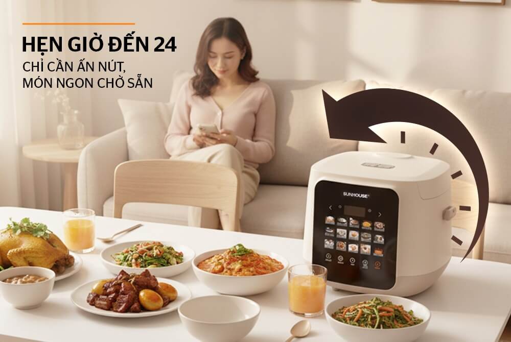 Nồi cơm điện tử 1.8L Sunhouse SHD8925 chức năng hẹn giờ