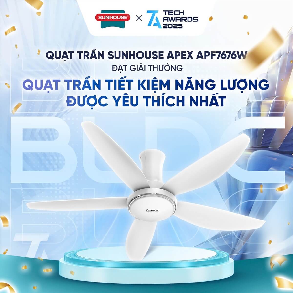 Quạt trần 5 cánh có đèn SUNHOUSE APEX APF7676W
