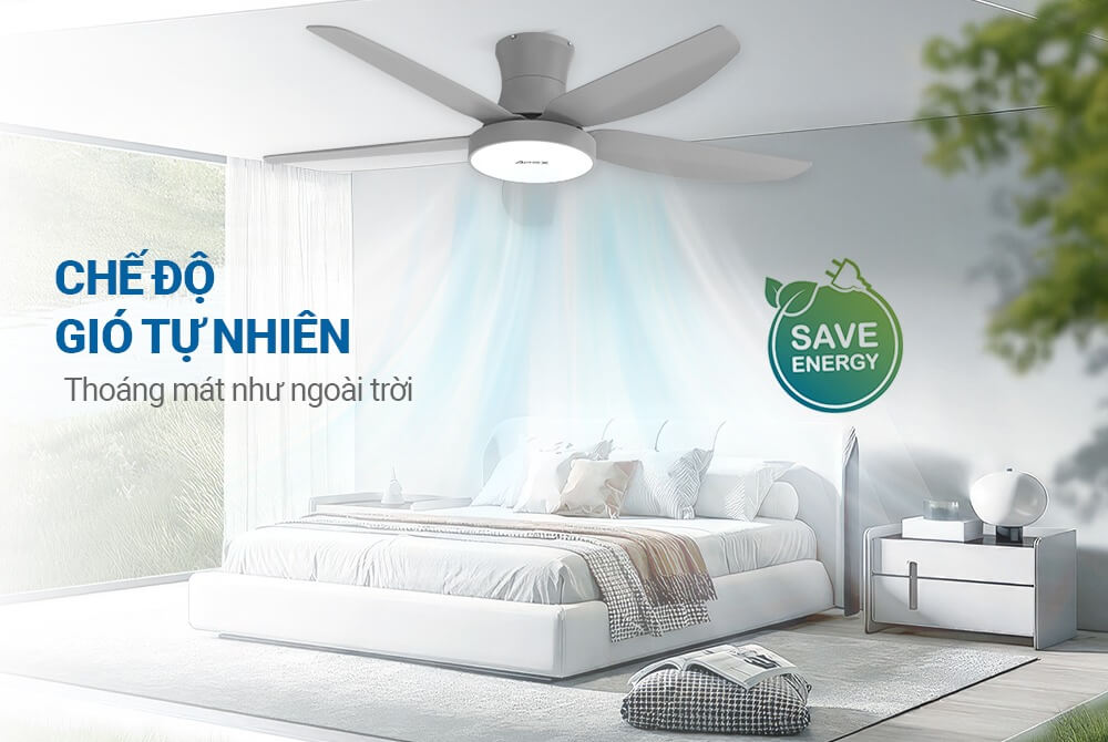 Quạt trần 5 cánh có đèn SUNHOUSE APEX APF7685G động cơ BLDC chế độ gió tự nhiên