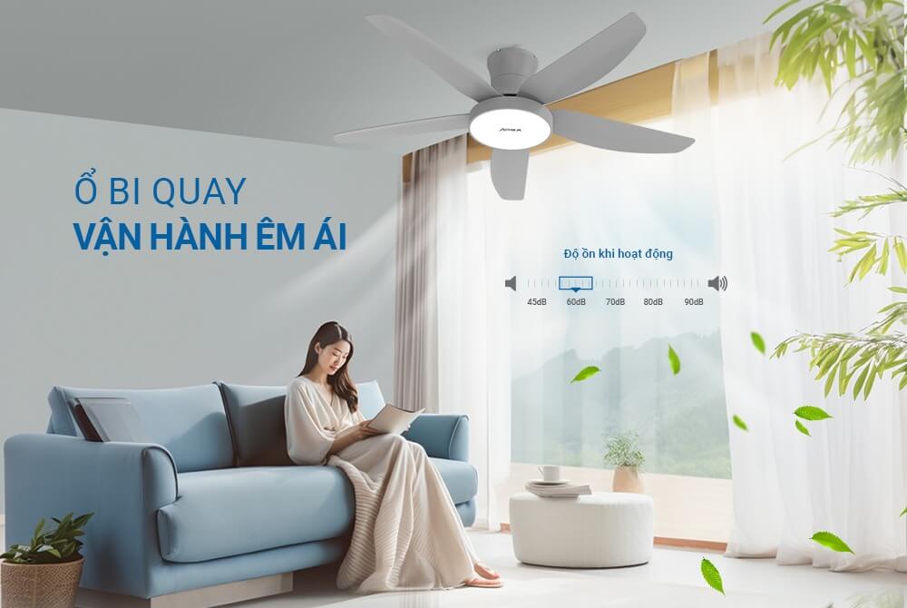 Quạt trần 5 cánh có đèn SUNHOUSE APEX APF7685G động cơ BLDC ổ bi quay vận hành êm ái