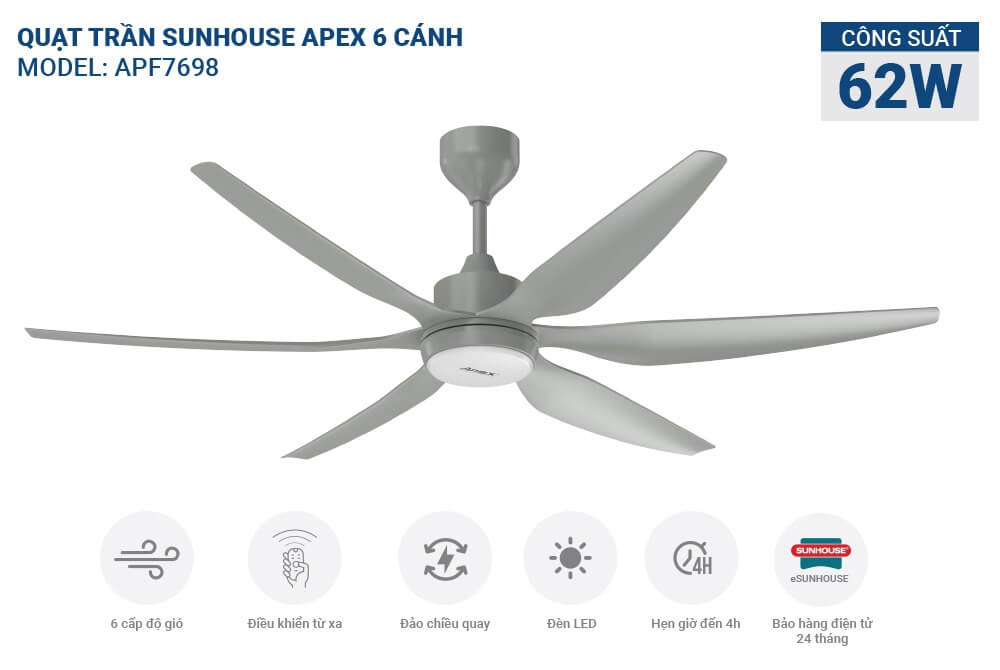 Quạt Trần Sunhouse Apex 6 Cánh APF7698