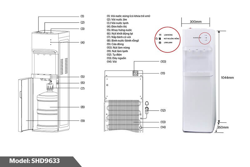 Cây nước nóng lạnh Sunhouse SHD9633